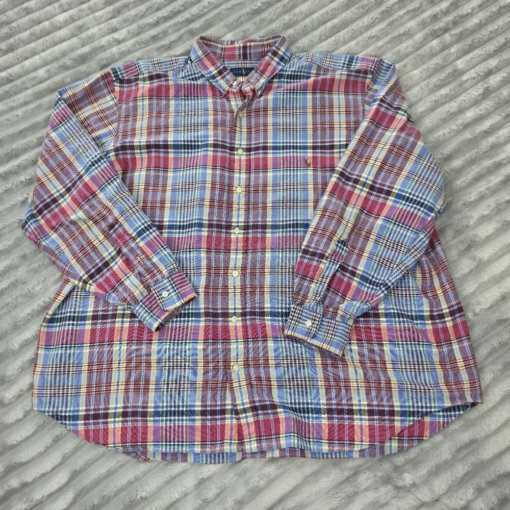 Ralph Lauren Mens Multicolor Plaid Classic Fit Button Down 2XB Colored Pony